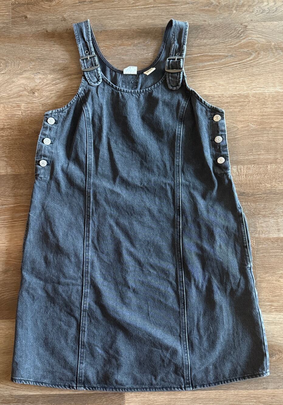Levi's Black Denim Pinafore Dress Size M Buckle Straps Mini Overall Dress